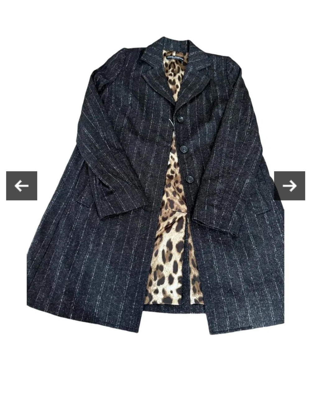 Dolce & Gabbana Black Pinstripe Trench with Leopard-Print Lining